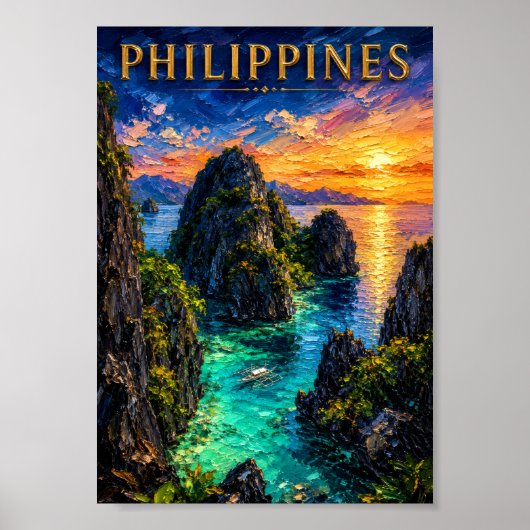 Philippines: Tropical Sunset Palawan Coast Art Sou ポスター (正面)