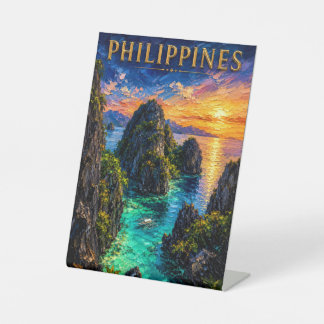 Philippines: Tropical Sunset Palawan Coast Art Sou 台座サイン