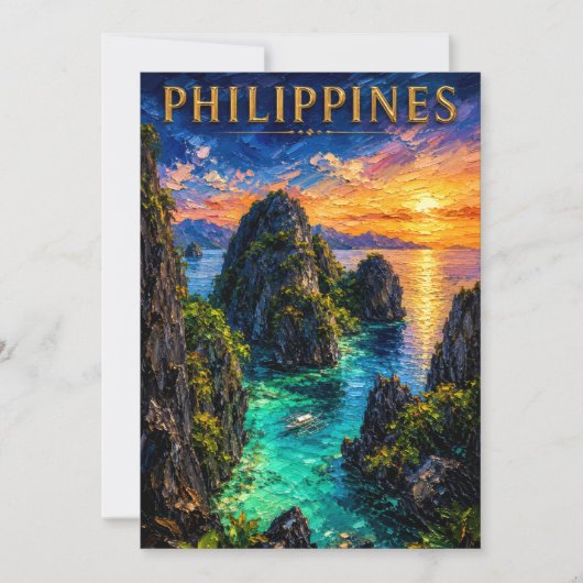 Philippines: Tropical Sunset Palawan Coast Art Sou 招待状 (正面)