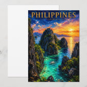 Philippines: Tropical Sunset Palawan Coast Art Sou 招待状 (正面/裏面)