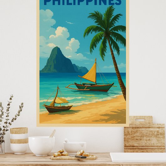 Philippines Vintage Travel– Tropical Beach  ポスター (キッチン)