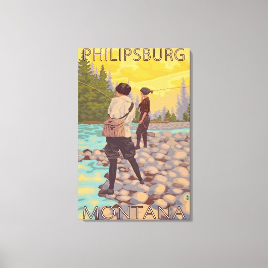 Philipsburg, MontanaWomen Fly Fishing キャンバスプリント (正面)