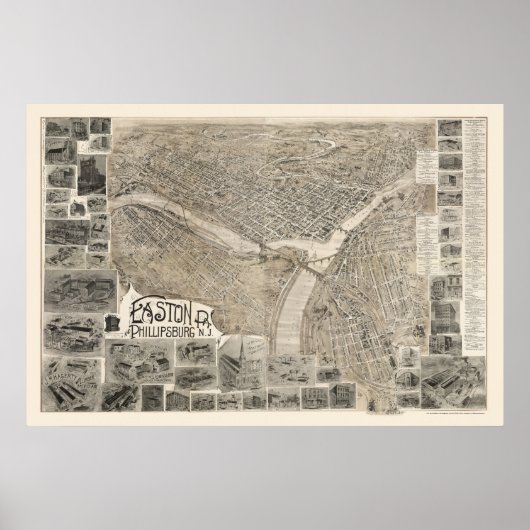 Phillipsburg, NJ & Easton, PAパノラママップ – 1900 ポスター (正面)