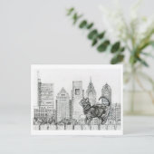 Philly Skyline - Cat on Fenceはがき ポストカード (スタンド正面)