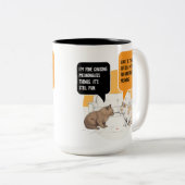 Philosophy Cat Red Dot Existential Humor Art ツートーンマグカップ (正面右)