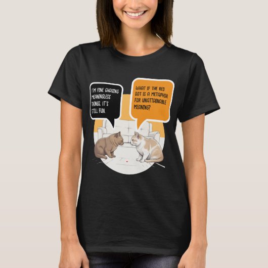 Philosophy Cat Red Dot Existential Humor Art Tシャツ (正面)