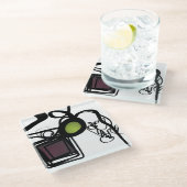 Philydionからの挨拶：抽象芸術白黒 ガラスコースター (アングル)