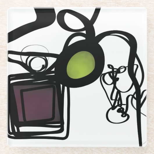 Philydionからの挨拶：抽象芸術白黒 ガラスコースター (正面)