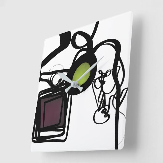 Philydionからの挨拶：抽象芸術白黒 スクエア壁時計 (傾斜)