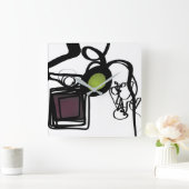 Philydionからの挨拶：抽象芸術白黒 スクエア壁時計 (ホーム)