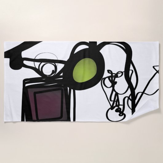 Philydionからの挨拶：抽象芸術白黒 ビーチタオル (正面)