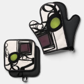 Philydionからの挨拶：抽象芸術白黒 鍋つかみ&鍋敷きセット (正面/裏面)