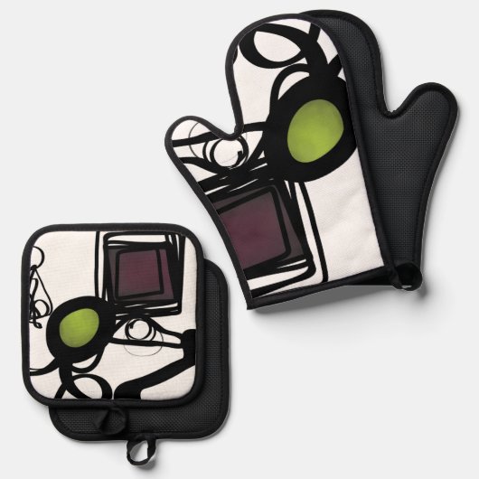 Philydionからの挨拶：抽象芸術白黒 鍋つかみ&鍋敷きセット (正面/裏面)