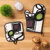 Philydionからの挨拶：抽象芸術白黒 鍋つかみ&鍋敷きセット (トップダウン)