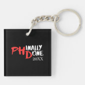Phinally done – ブラックPHD卒業引用文デザイン キーホルダー (裏面)