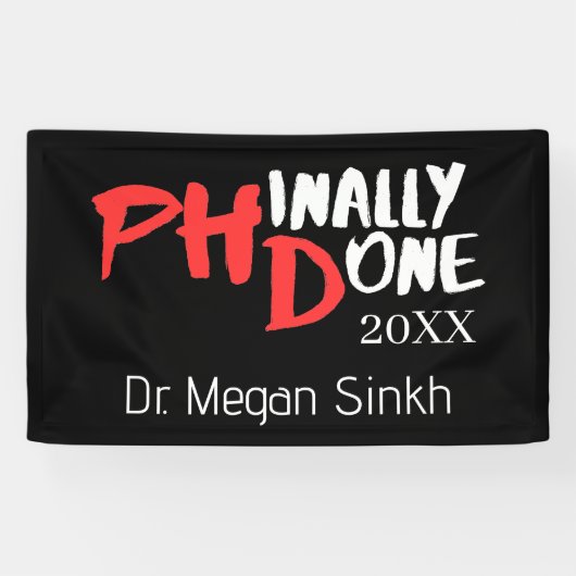 Phinally done – ブラックPHD卒業引用文デザイン 横断幕 (横)
