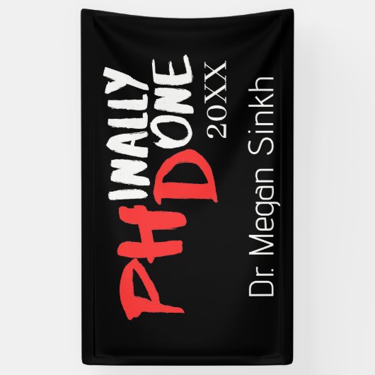 Phinally done – ブラックPHD卒業引用文デザイン 横断幕 (縦)