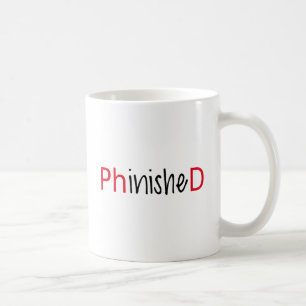 PhinishedのPhDのために文字デザインな単語の芸術は卒業します コーヒーマグカップ