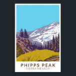 Phipps Peak Sierra Nevada California Vintage ポスター<br><div class="desc">Phipps Peak vector art design. Phipps Peak is a mountain in the Sierra Nevada to the west of Emerald Bay and Lake Tahoe.</div>