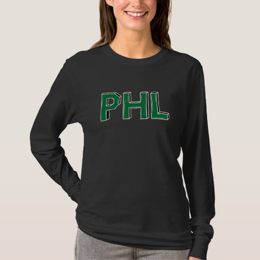 PHLフィラデルフィア略語文字(緑) Tシャツ (正面)