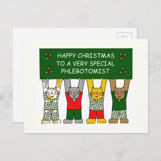 Phlebotomissハッピーなクリスマスの漫画の猫 シーズンポストカード