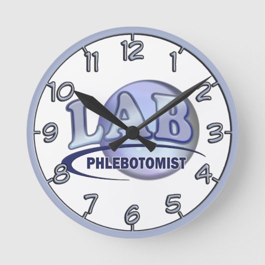 PHLEBOTOMISTおもしろいブルーロゴ ラウンド壁時計 (正面)