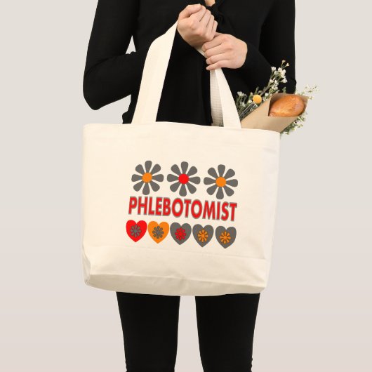 PhlebotomistのレトロによってはTシャツが開花します ラージトートバッグ (正面(商品))
