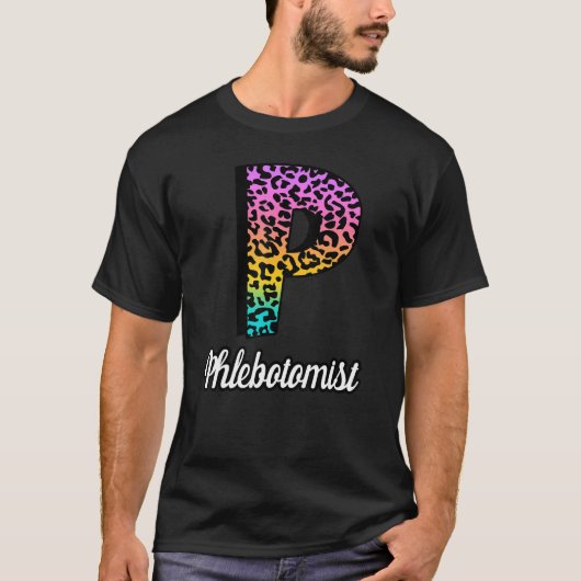 Phlebotomistクルーカラフルレオパード聴診器Scr Tシャツ (正面)