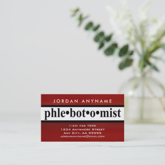Phlebotomist赤ストライプ(両面) 名刺 (スタンド正面)