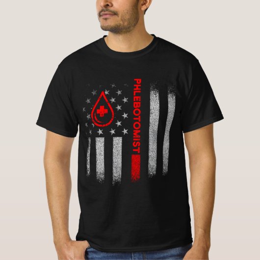 Phlebotomist American Flag Phlebotomy Technician B Tシャツ (正面)