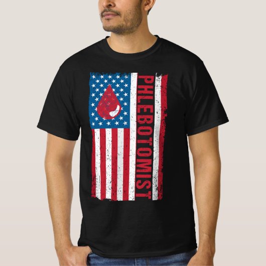 Phlebotomist Blood Donor American Flag USA Phlebot Tシャツ (正面)