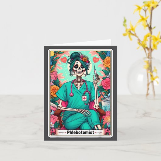 Phlebotomist Tarot Card Skeleton Phlebotomy Tech P カード (黄色い花)