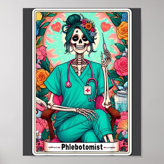 Phlebotomist Tarot Card Skeleton Phlebotomy Tech P ポスター (正面)
