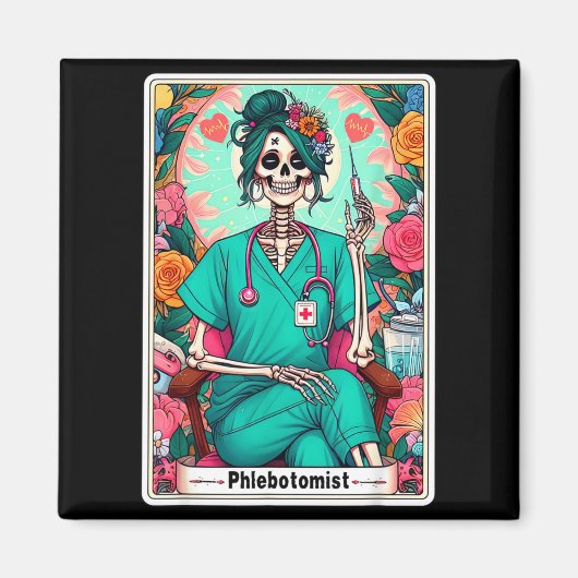 Phlebotomist Tarot Card Skeleton Phlebotomy Tech P マグネット (正面)
