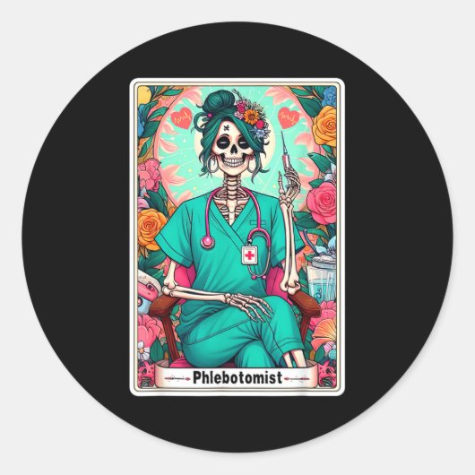 Phlebotomist Tarot Card Skeleton Phlebotomy Tech P ラウンドシール (正面)