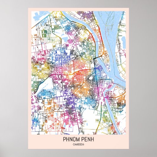 Phnom Penh Cambodia City Map ポスター (正面)