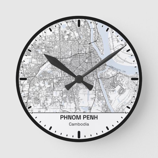 Phnom Penh Clock City Line Art ラウンド壁時計 (正面)