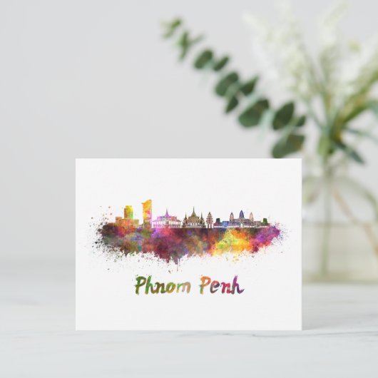 Phnom Penh skyline in watercolor ポストカード (スタンド正面)