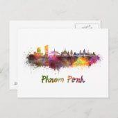 Phnom Penh skyline in watercolor ポストカード (正面/裏面)