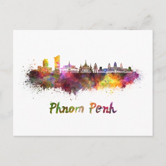 Phnom Penh skyline in watercolor ポストカード (正面)