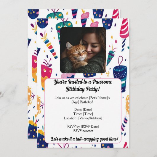 Phoを使用したカスタマイズ可能なペット誕生日招待状カード シーズンカード (正面/裏面)