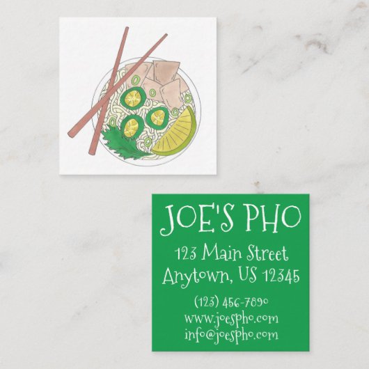PHOベトナム料理チキンヌードルスープ箸 スクエア名刺 (正面/裏面)