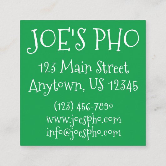 PHOベトナム料理チキンヌードルスープ箸 スクエア名刺 (裏面)