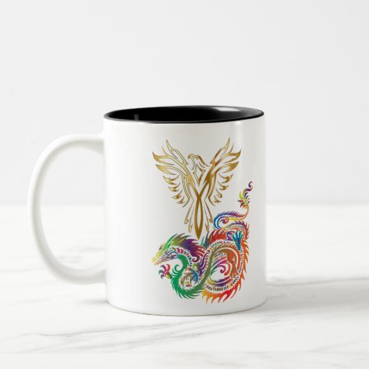 Phoenix and The Dragon Oriental Ying Yang Design ツートーンマグカップ (左)