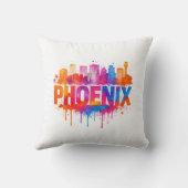 Phoenix Arizona Colorful Skyline Watercolor Splash クッション (裏面)
