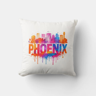 Phoenix Arizona Colorful Skyline Watercolor Splash クッション