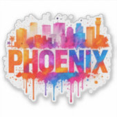 Phoenix Arizona Colorful Skyline Watercolor Splash シール (正面)