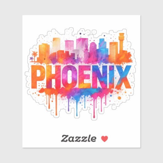 Phoenix Arizona Colorful Skyline Watercolor Splash シール (シート)