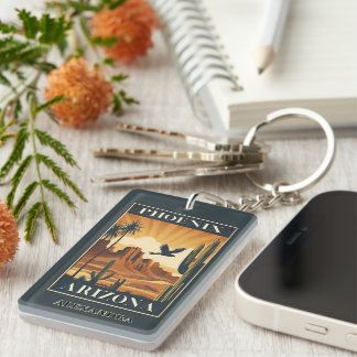 Phoenix Arizona Retro Travel Optional Custom Name キーホルダー
