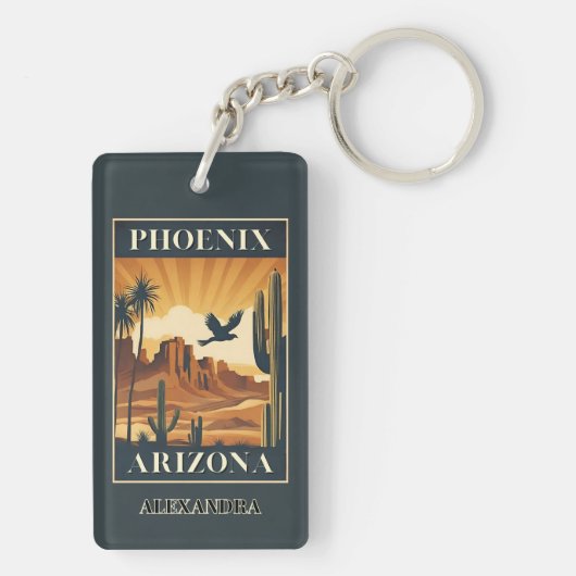 Phoenix Arizona Retro Travel Optional Custom Name キーホルダー (裏面)